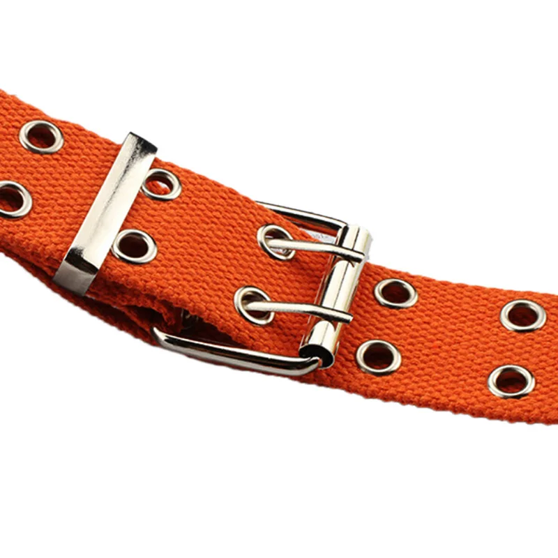 genuine leather belt Women Studded Grommet Hole 2 Row Pin Buckle Canvas Nylon Belt Waistband bulliant belt