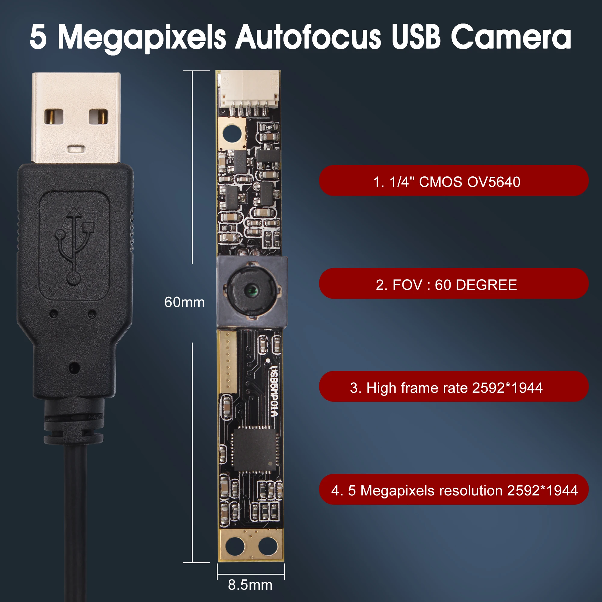 5MP 2592X1944 Автофокус USB модуль камеры видеонаблюдения OV5640 CMOS Мини 60 градусов