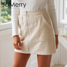 JaMerry, винтажная Женская Вельветовая Осенняя юбка, высокая талия, на молнии, офисные короткие юбки, зимняя женская Повседневная Уличная мини-юбка