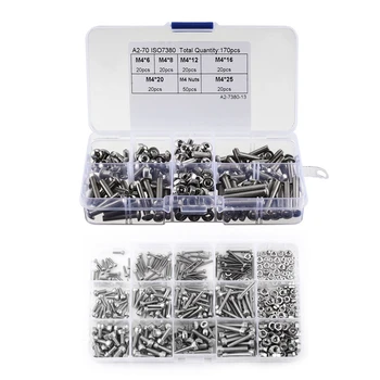 

480pcs M2 M3 M4 Hex Socket Screws Set Hex Socket Cap Head Nuts & 170pcs 304 Stainless Steel M4 Hex Socket Button Head