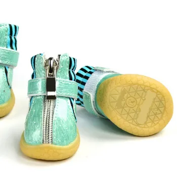 

4Pcs/set Pet Dog Shoes Booties Waterproof PU Leather Shoes Puppy Dogs Zipper Shoes For Small Cats Dogs Shoes