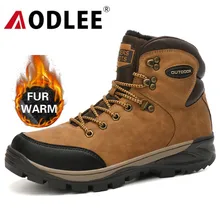 Очень теплые мужские ботинки водонепроницаемые зимние ботинки для мужчин, плюшевая нескользящая Зимняя Мужская Уличная походная обувь, большие размеры 38-46, AODLEE