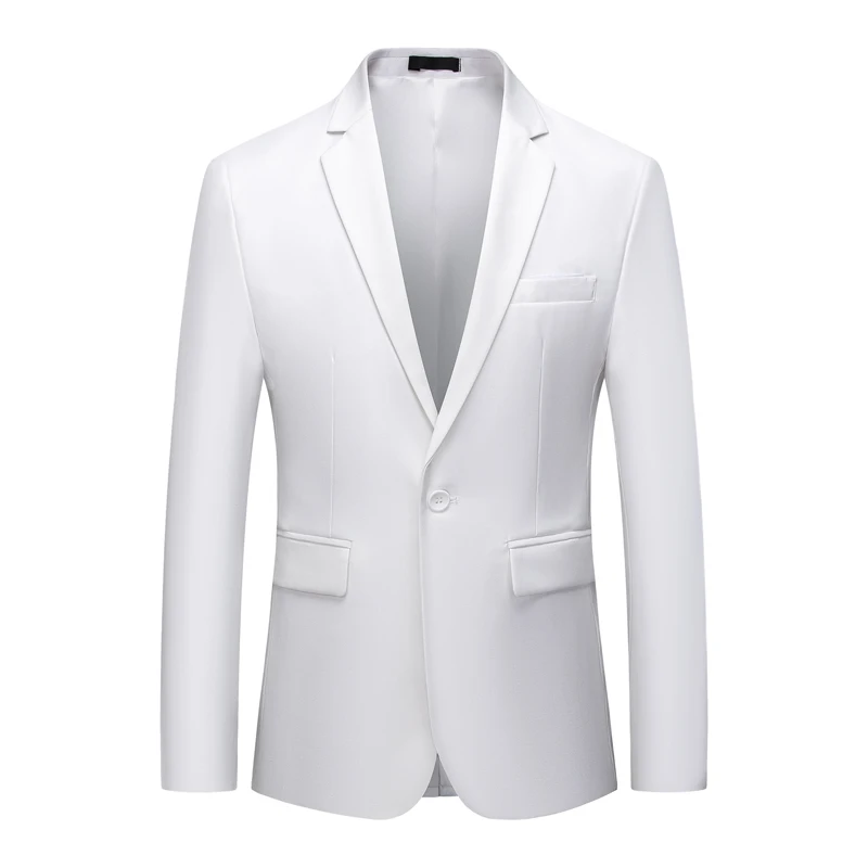 Умные повседневные однотонные мужские приталеные блейзеры 6XL/60 серый однокнопочный Мужской Блейзер офисная работа бизнес-мероприятие хост куртка человек - Цвет: Белый