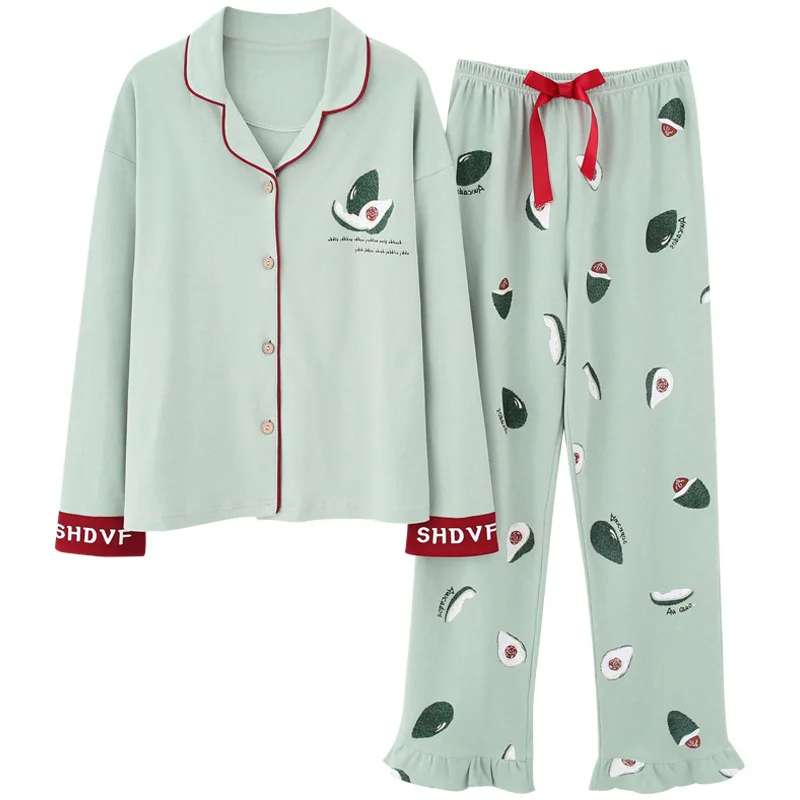 Весенне-осенний пижамный комплект, Дамская одежда для сна, милый мультяшный принт, длинный рукав, хлопок, удобная одежда для отдыха, домашняя одежда