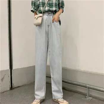 

Alien Kitty Light Washed Female All Match New Arrival Blue Denim Jeans Loose Straight Women Fresh Plus SizE Casual Trousers