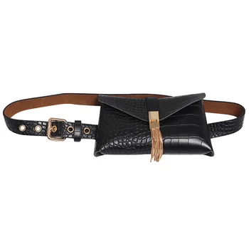 

FGGS-Ladies Fashion Fanny Packs Tassel Waist Pack Phone Pocket Leather Belt Bag for Women PU Wild Waist Bags