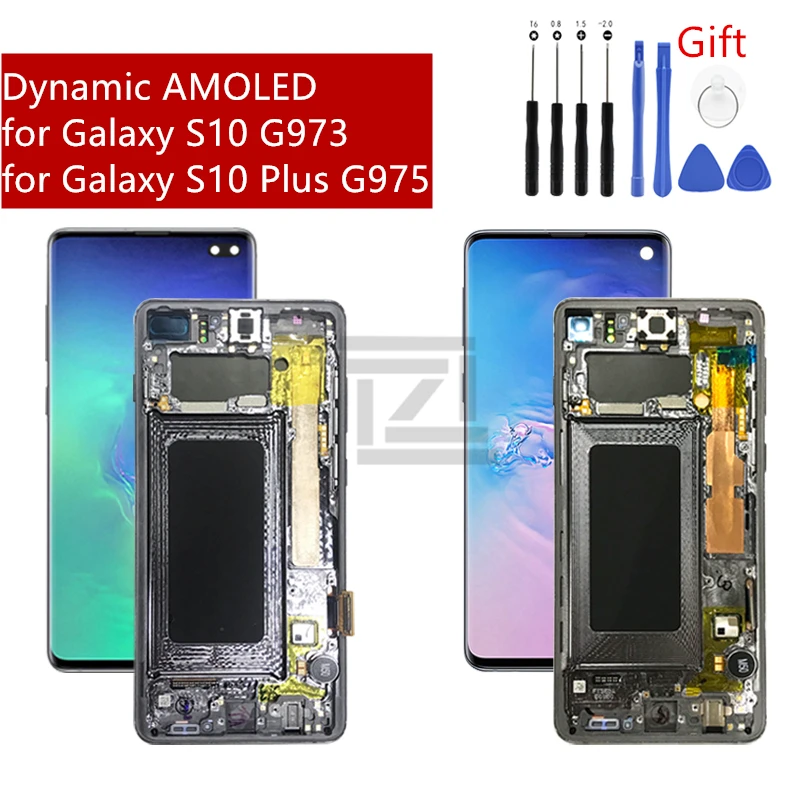 

For Samsung Galaxy S10 Lcd G973 S10 Plus G975 Touch Screen Digitizer Assembly WithFrame Screen Replacement Repair Parts