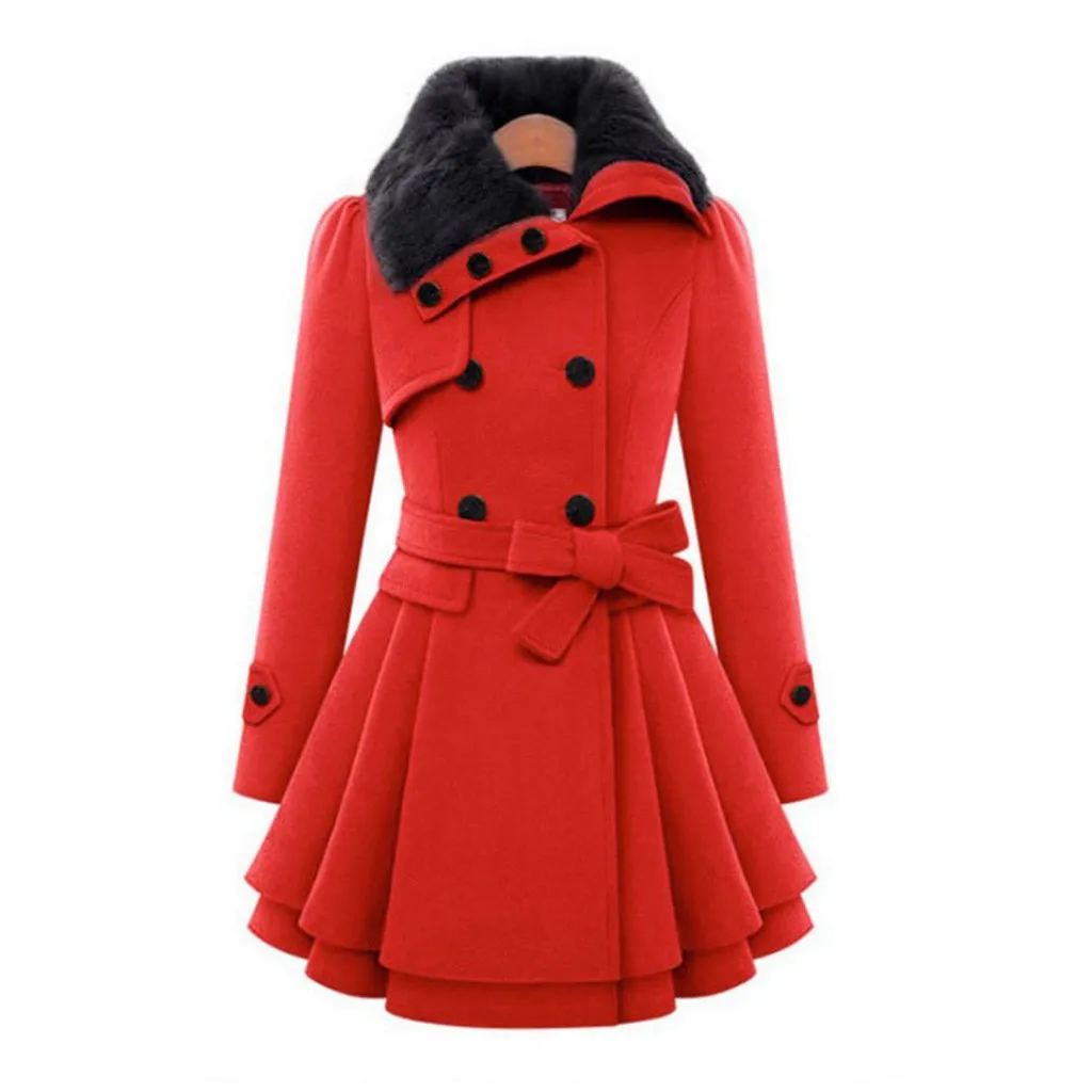 Feitong Vinatge, женское плотное теплое пальто, женская ветровка, верхняя одежда на пуговицах, асимметричный подол, плащ, пальто, женская шерстяная куртка