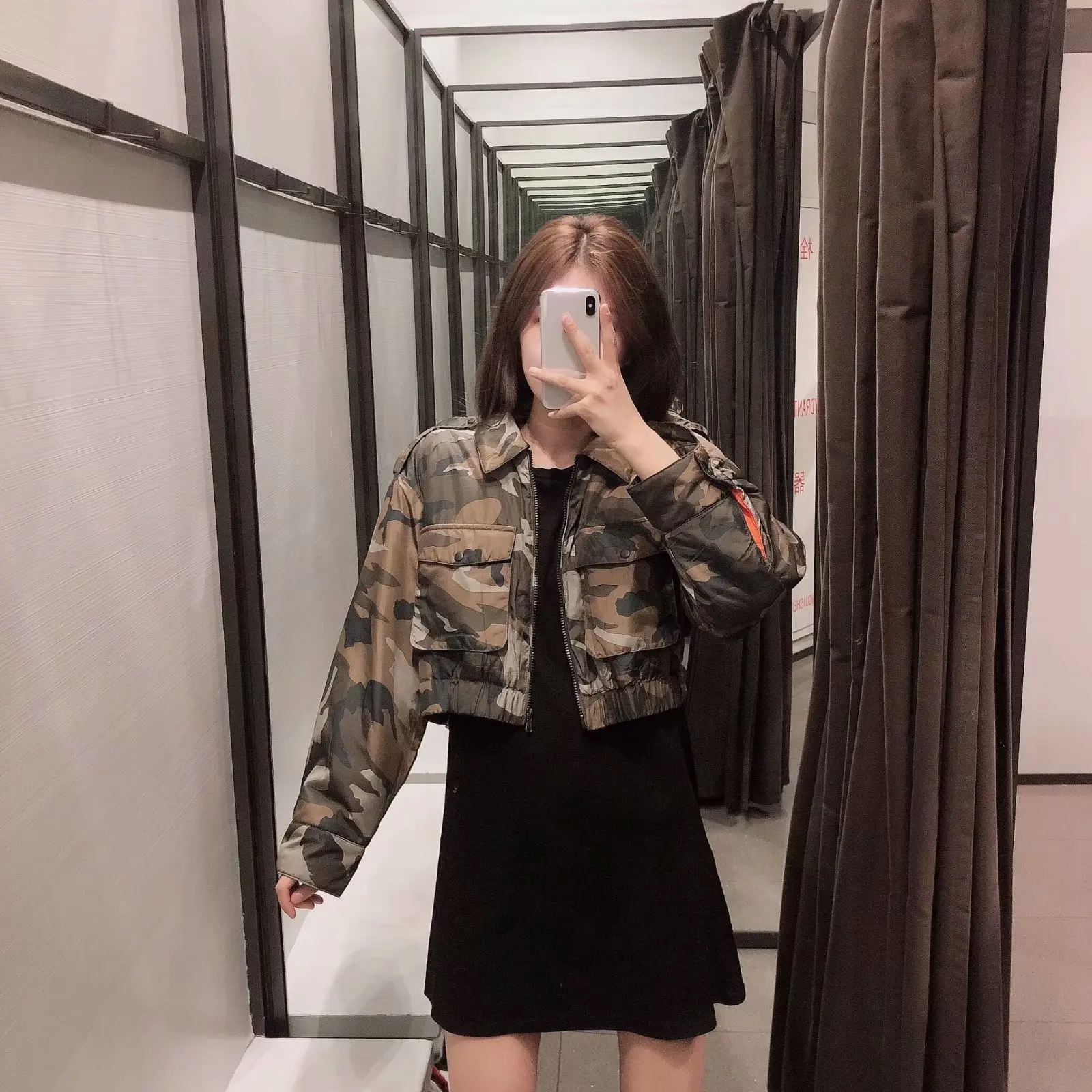 

AliExpress 2019 Autumn Europe New Style Fold-down Collar Drawstring Hem Short Navel Camouflage Coat Jacket