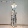 Deuxtwinstyle Vintage robe imprimée pour les femmes O cou sans manches taille haute ceintures Hit couleur Maxi robes femme mode élégant ► Photo 1/6