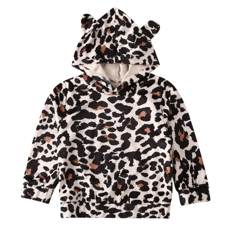 Осенняя верхняя одежда для маленьких мальчиков и девочек, Повседневная Толстовка с капюшоном и длинными рукавами с леопардовым принтом, топы - Цвет: Коричневый