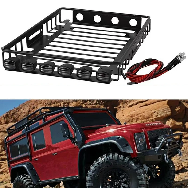 RC 1/10 Metal Roof Rack Luggage Carrier & Round LED Light for 4