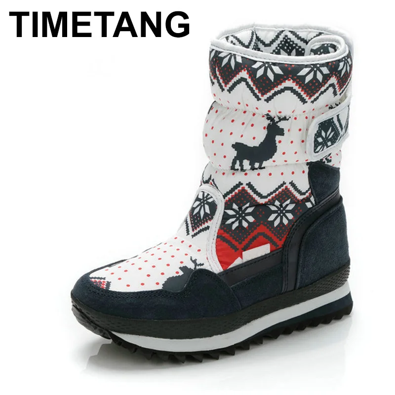 

TIMETANGWomen winter boots Lady warm shoes snow boot 30% natural wool insole cowsuede toe plus size christmas deer free shipping