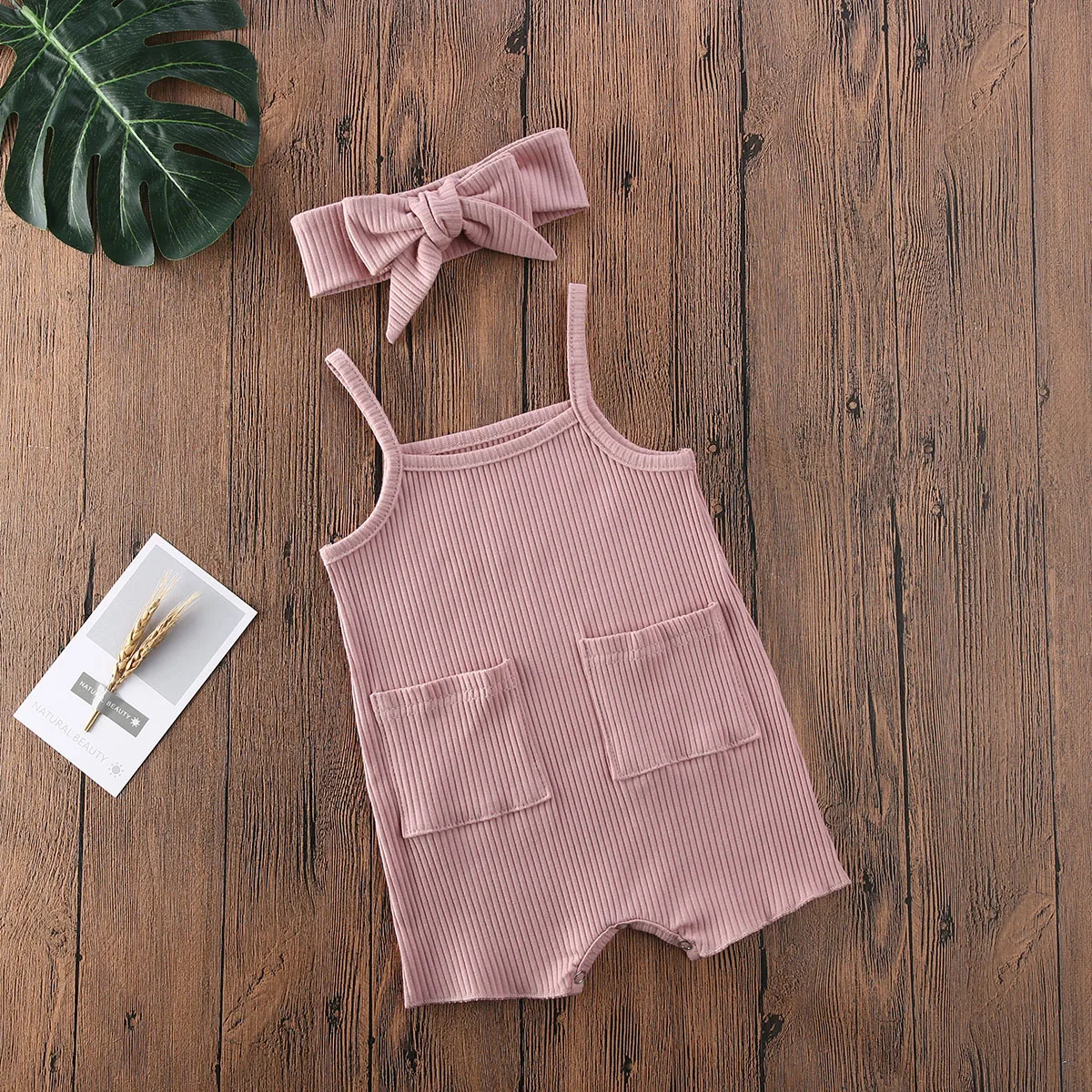 Baby Bodysuits for girl  2020 Baby Summer Clothing Infant Newborn Baby Girls Boys Sleeveless Romper Ribbed Solid Pocket Jumpsuit With Headband Bamboo fiber children's clothes Baby Rompers