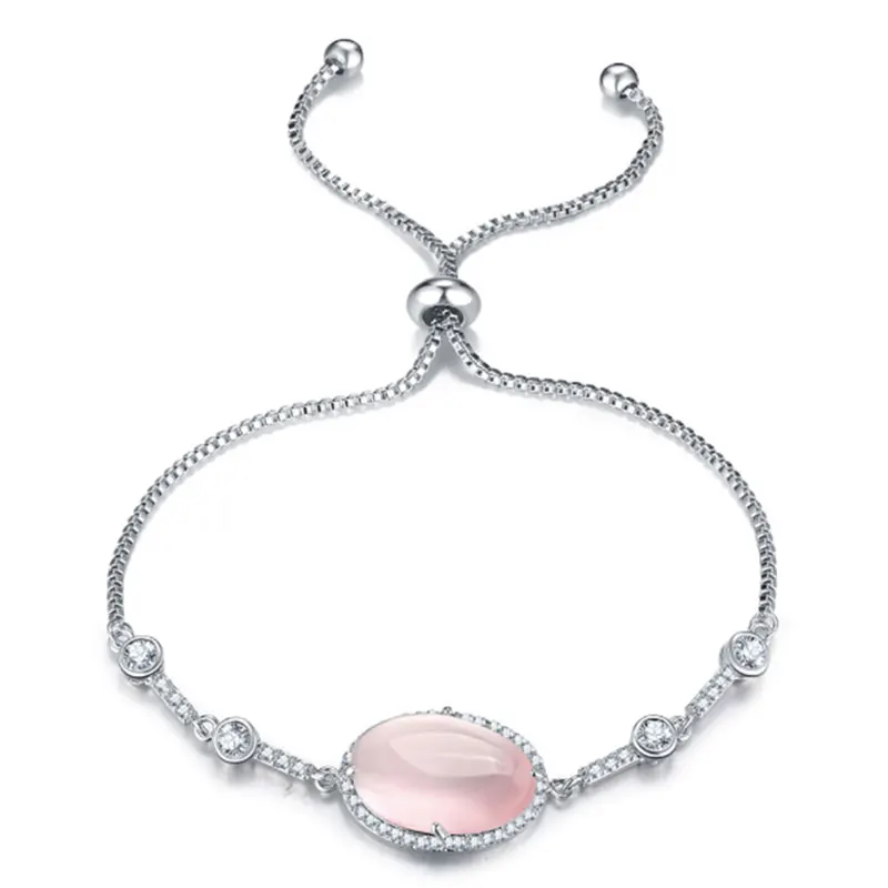 Розовый опал, регулируемые браслеты для женщин, кубический цирконий, серебряный цвет, браслет для женщин, свадебные украшения, подарок на день Святого Валентина