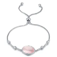 Розовый опал, регулируемые браслеты для женщин, кубический цирконий, серебряный цвет, браслет для женщин, свадебные украшения, подарок на день Святого Валентина