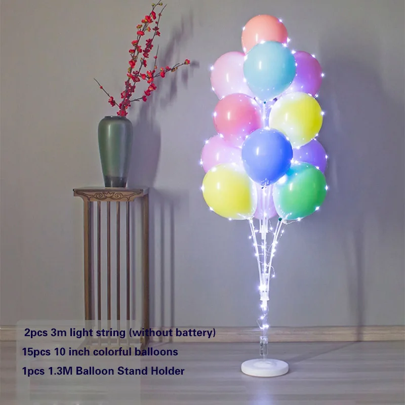 thumbnail image 1 of Kit de soporte para globos de mesa de 1,3 m con cadena de luces, centro de mesa con globos para decoraciones de cumpleaños, baby shower, fiestas de Navidad, 1 of 5