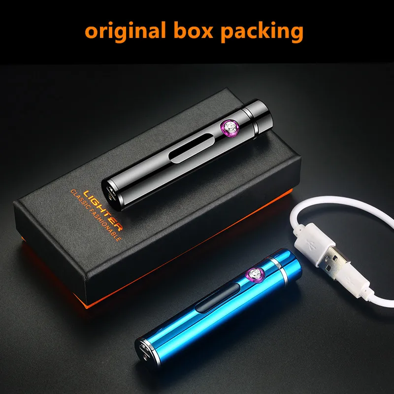 

Double Arc screem display Lighters Windproof USB Recharge small metal Electric plasma lighter men gift Metal