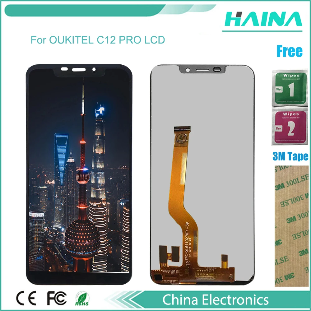 

6.18;; For OUKITEL C12 PRO LCD Display+Touch Screen 100% Tested Screen Digitizer Assembly Replacement For C12 pro +Free Tools