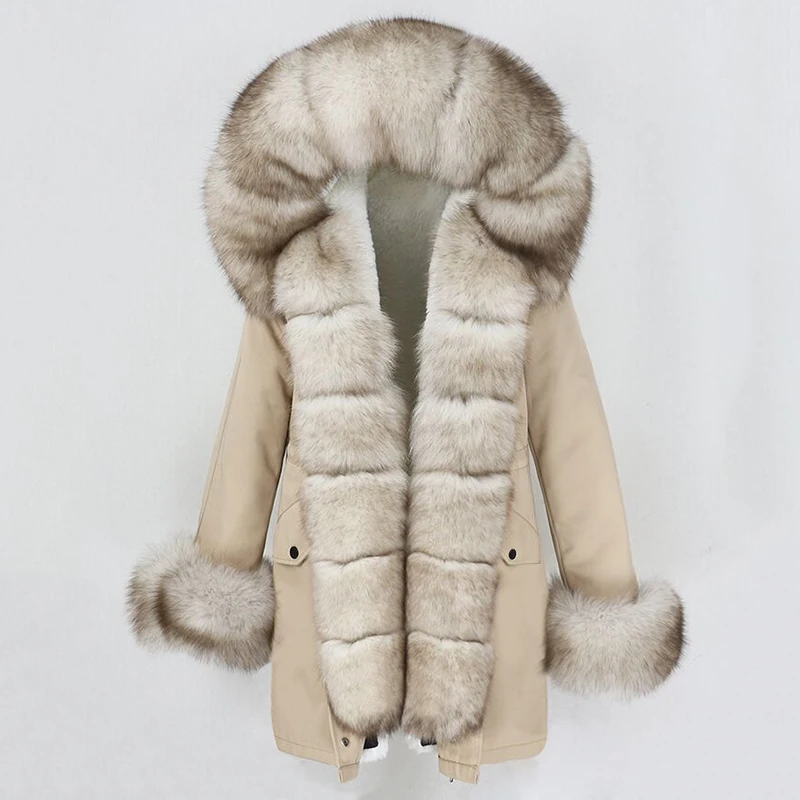 2021 Fashion Winter Jacket Women Real Fur Coat Natural Fox Collar Loose Long Parkas Big Outerwear Detachable |