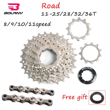 

BOLANY 8s/9s/10s/11speed Cassette Road Bicycle Flywheel 8s-11s Chain 11-25/28/32/36T Bike Sprocket Derailleur Fit SRAM/Shimano