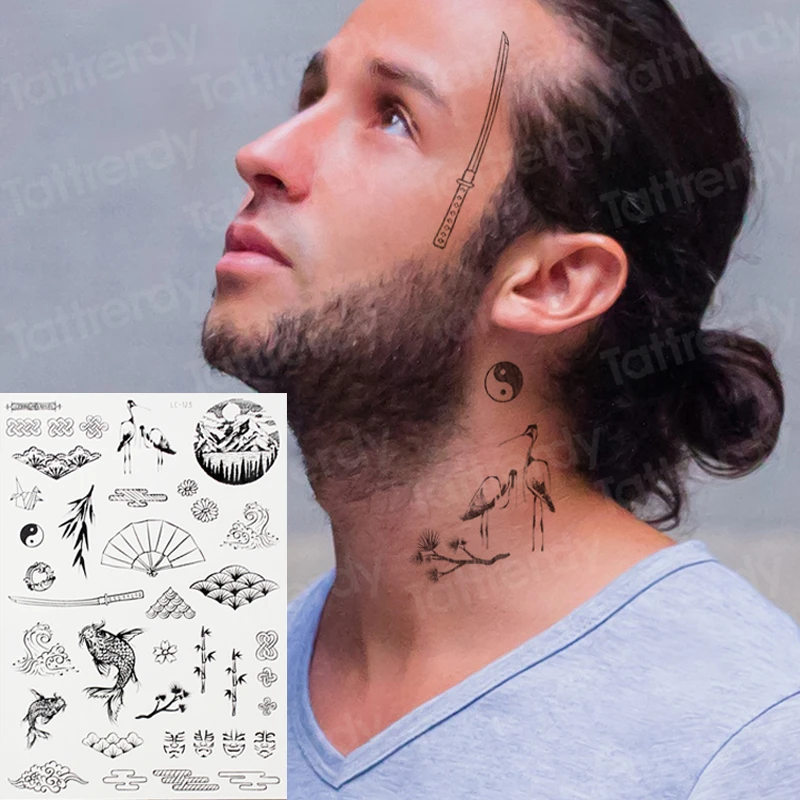fake tatoo for men face neck tattoos men boys sketches tattoo designs black  waterproof summer tattoo sticker body art sheet - AliExpress