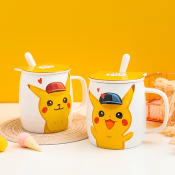 

Cartoon ceramic cup creative student cup with lid with spoon cute mug cup cup best gift children room decoration cute mugs