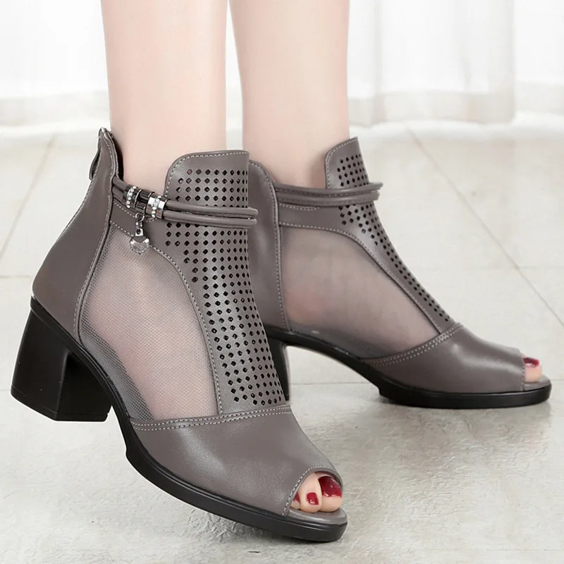 GKTINOO Fashion 2019 Women Sandals High Heels Open Toe Summer Square Heel Shoes Cut-Outs Leather Sandalia Mujer Plus Size | Обувь