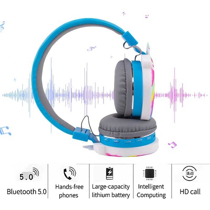 Foldable Cute Unicorn Bluetooth Wireless Headphones With Mic Kids Girl Gaming Headset Music Cascos Cosque For Phone Gift