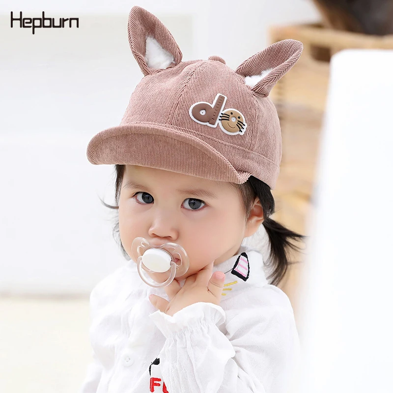 

Hepburn Brand Corduroy Cotton Warm Child Baseball Cap Cute Rabbit ears toddler Kids Baby Boy Girl Hat For 2-12 months Baby