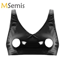 Женский купальник, латексный кожаный бюстгальтер, топ с эффектом мокрой кожи, сексуальное нижнее белье, бюстгальтер с открытыми сосками, дизайн с отверстиями, открытая чашка, популярный бюстгальтер, топ, укороченный топ
