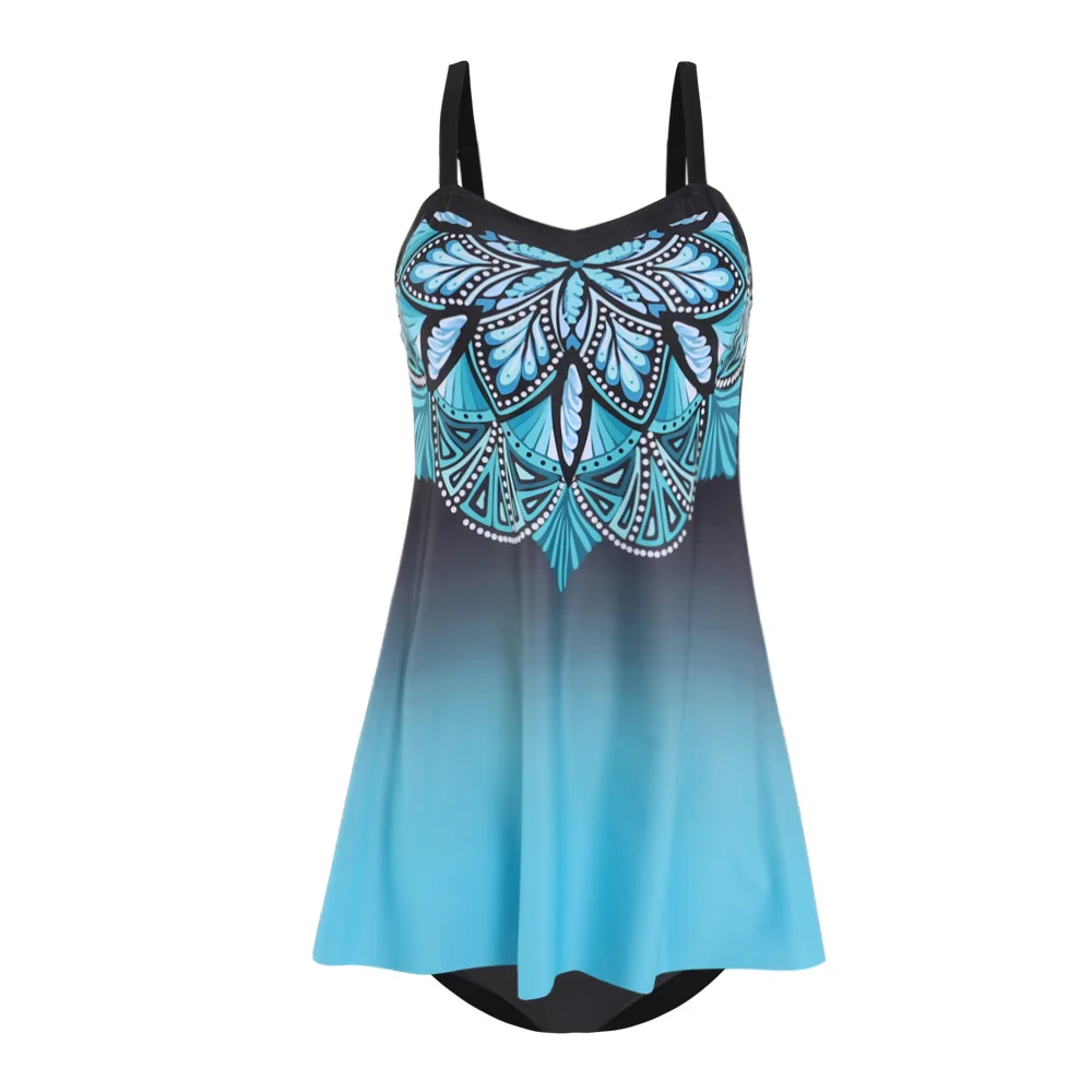 

Plus Size Swimwear 2021 Hot Selling Sexy Vintage Printed Gradient Backless Split Beach Dress Bathing Suit for Women K