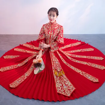 

Traditional Chinese Wedding Dress Red Bride Wedding Dresses Qipao Long Cheongsam Robe Chinoise Vestido Oriental Qi Pao