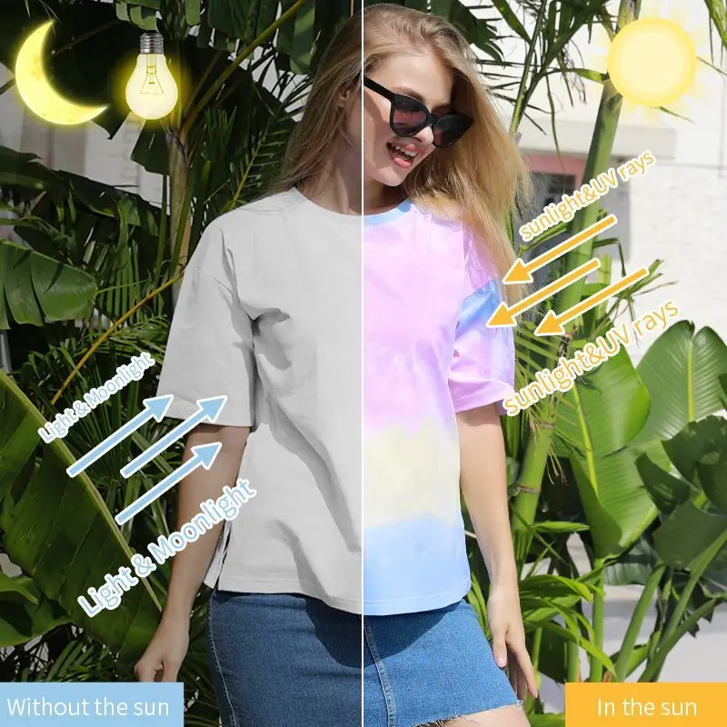 フォトクロミックtシャツuvクロムt色変更半袖日光感熱変色ファッションマジック女性の夏のtシャツ Surfing Beach T Shirts Aliexpress
