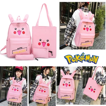 

POKEMON Backpack Pikachu Fashion Trend Large-Capacity Backpack Tote Bag Wallet Case Bag Set Students Backpack Girls Schoolbag