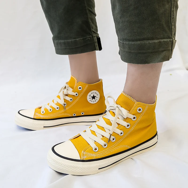 Классические кроссовки; Мужская обувь; высокие мужские повседневные кроссовки в классическом стиле; Прочная парусиновая обувь; цвет черный, белый, синий, оранжевый - Цвет: yellow
