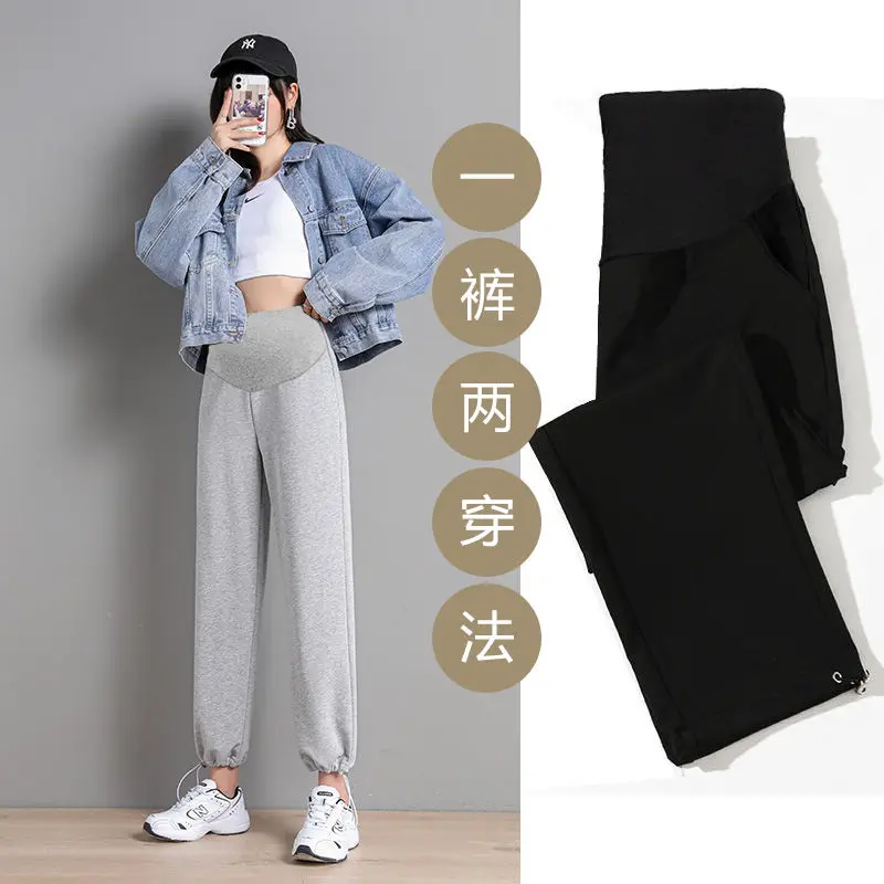 Spring Autumn Maternity Pants High Waist Belly Straight Pants Clothes for Pregnant Women Sports Casual Preganncy Trousers checkerboard plaid loose high waist pants women casual streetwear black white trousers female autumn straight capri pants 2021