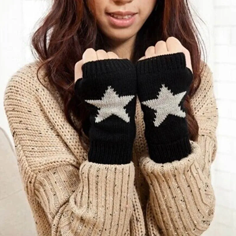 

Fashion Autumn and Winter Double Warm Five-pointed Star Gloves Men and Women Couple Models Fingerless Half Finger Gloves