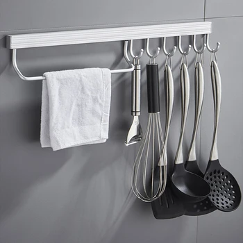 

Kitchen Storage Wall Shelf Holder with Hook Wall Mount Coat Rack Rail Bar Storage Hanger Kitchen Organizer Bathroom Accessories