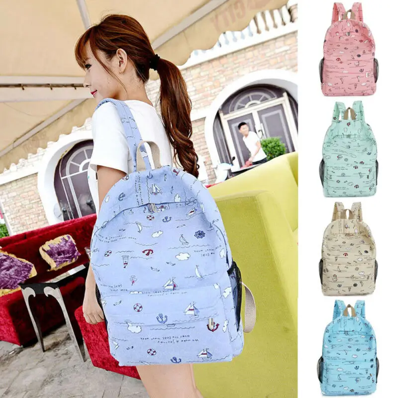 Fashion Women Canvas School Bag Girls Cute Backpack Travel Rucksack Shoulder Bag 