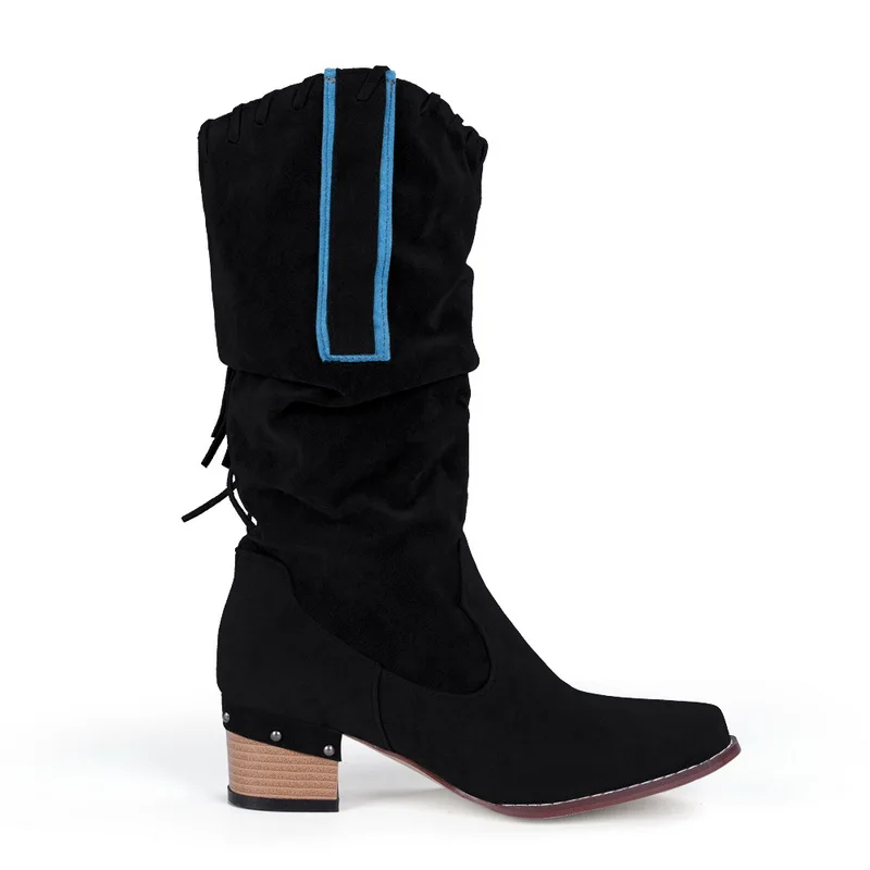 Женские ботинки в стиле ретро; классические ковбойские ботинки с бахромой; осенние женские ботинки на высоком каблуке; пикантные женские черные туфли-лодочки на платформе; обувь
