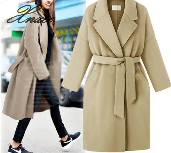 

2019 autumn and winter large size women's band width loose coat women's wool coat L-4XL