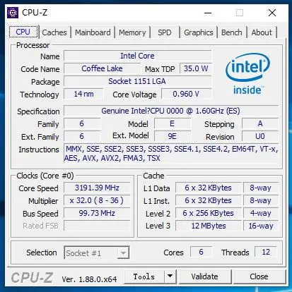 Процессор Intel Core i7-8700T es i7 8700 T es 1,6 GHz шестиядерный процессор 12 M 35 W LGA 1151