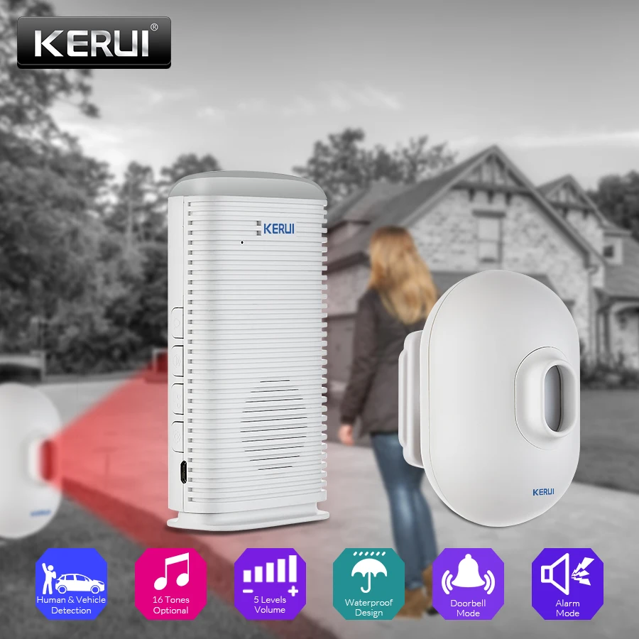 KERUI DW9 Waterproof PIR Motion Detector Driveway Alarm Garage Welcome Burglar Alarm System LED Wireless Driveway Security Alarm