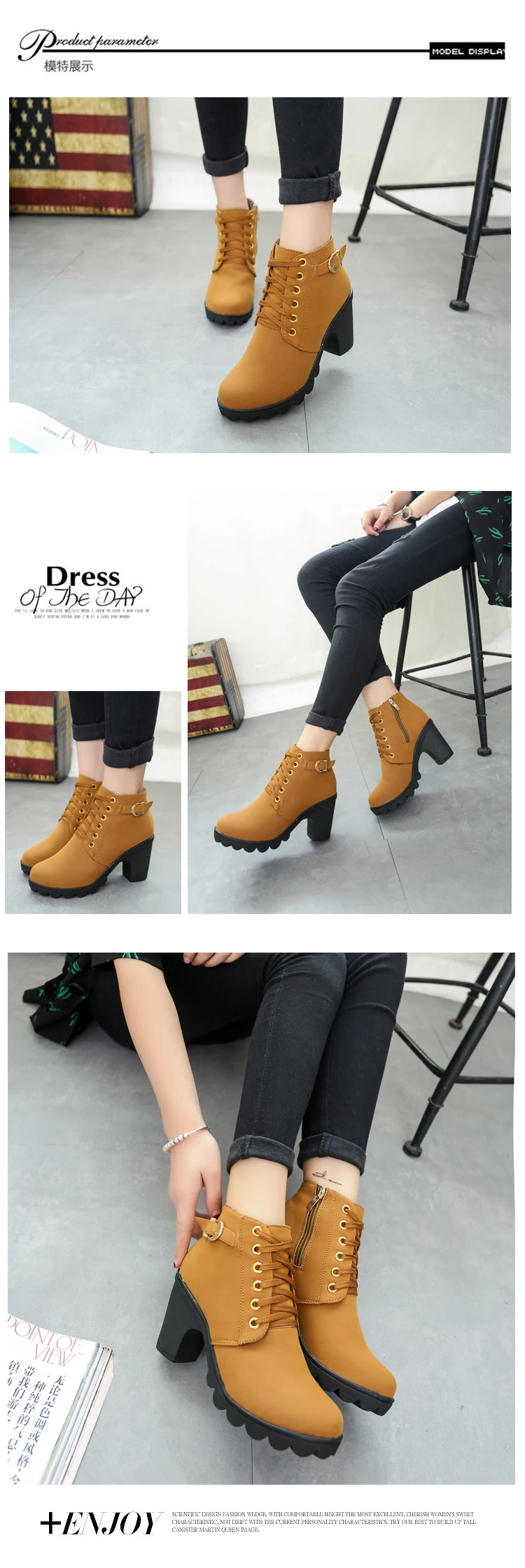 New Winter Women Platform High Heels Ankle Boots Women Boots Buckle Shoes Thick Heel Short Martin snow Boots Ladies mujer T090