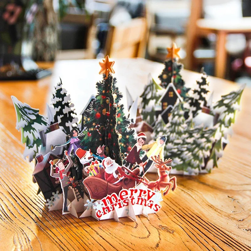  New Merry Christmas 3D Popup Folding Greeting Card Holiday Invitation Cards With Postcard Envelope  - 4000558769508