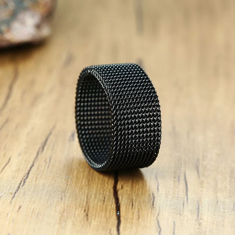 Wedding Rings Round Rings Finger Rings Jewelry Rings Ring Jewelry 10mm Black Circle Woven Mesh Rings Stainless Steel Flexible Wedding Band Ring For Men Jewelry