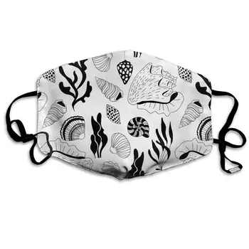 

Various Sea Shells And Sea Weed Washable Reusable Mask, Cotton Anti Dust Half Face Mouth Mask For Kids Teens Men Women With