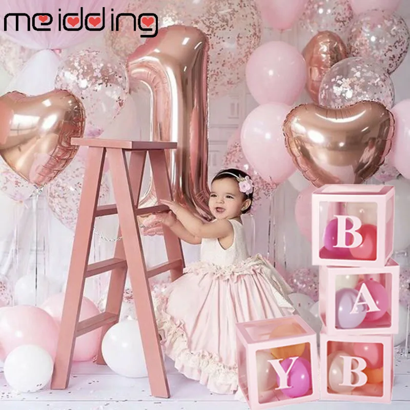 Дети День рождения украшения ребенок Любовь Прозрачный детский душ Декор розовый/белый воздушные шары с конфетти коробка Babyshower Вечерние