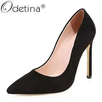 

Odetina Women Retro Pull On Stiletto Extreme High Heel Party Pumps Female Pointed Toe Faux Suede Office Lady Concise Dress Pumps